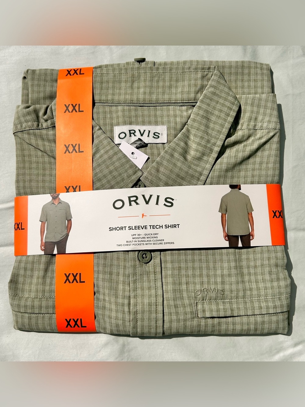 Orvis Men's Short Sleeve Woven Tech Shirt Green XXL Quick Dry, Moisture Wicking